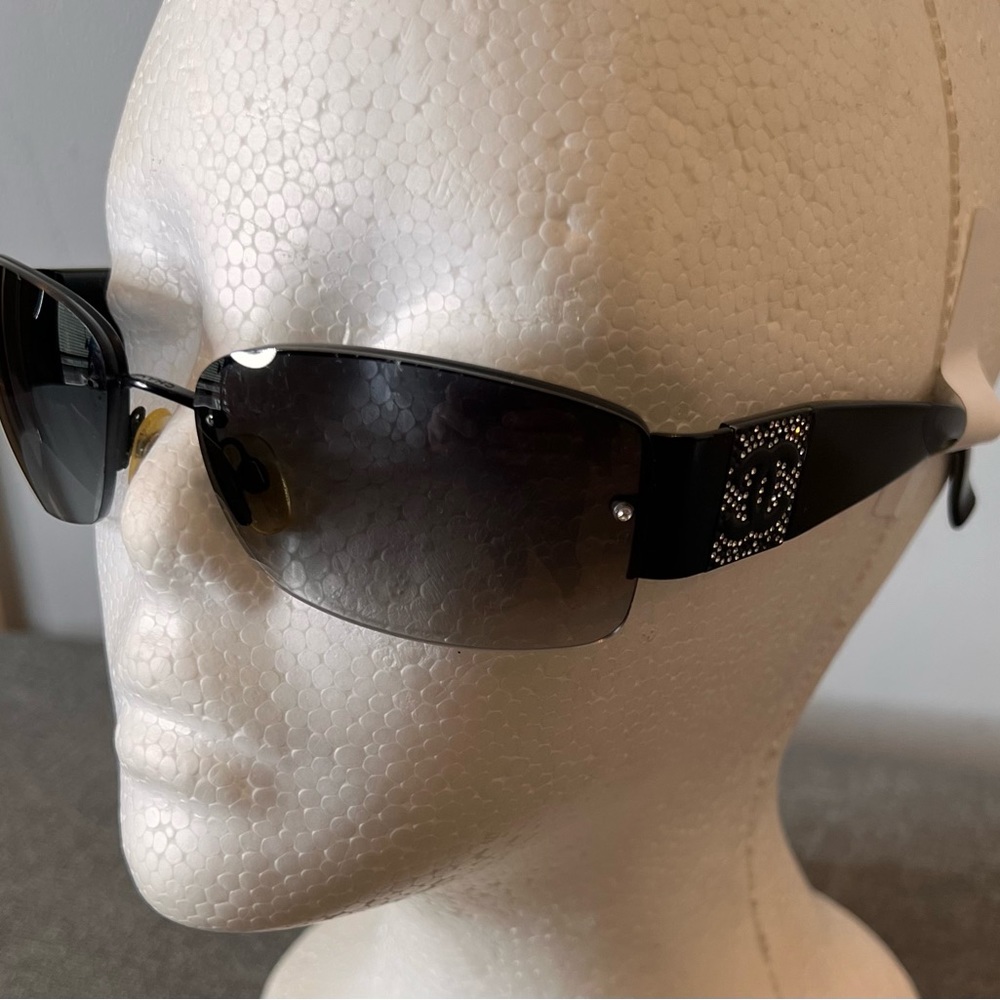 CHANEL 4117-B Vintage Rimless Sunglasses Black w/ Swarovski Crystal CC Logo